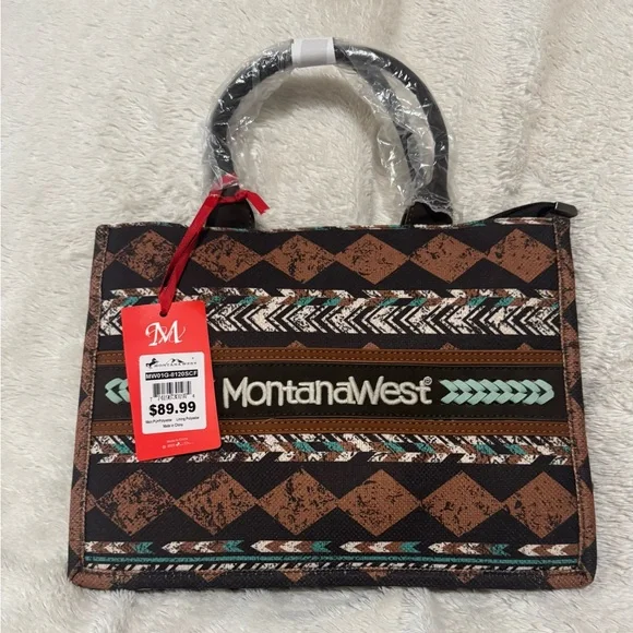 Montana West Geometric Brown and Black Tote - Picture 2 of 7
